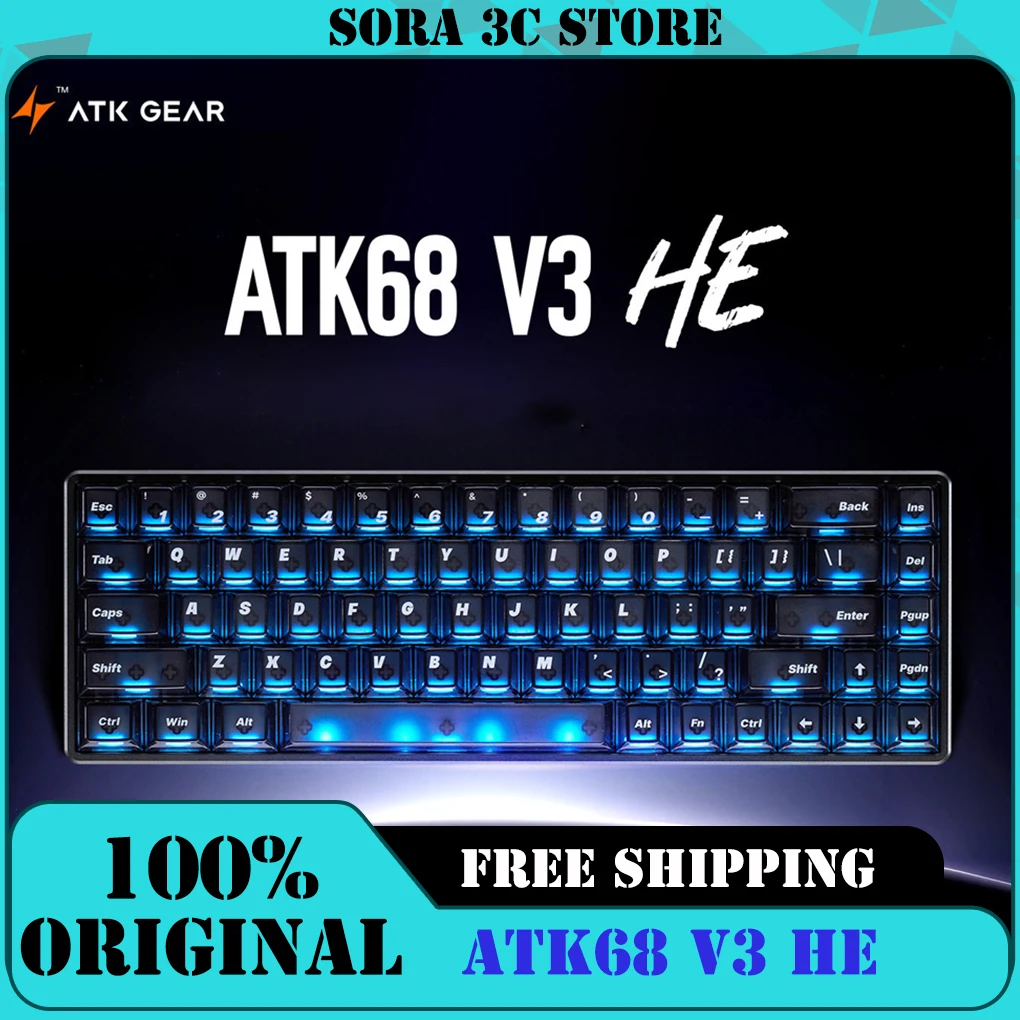Teclado Mecânico ATK68 V3 HE com Interruptores Magnéticos, Hot Swappable, Montagem Gasket, Latência de 0.08ms, RGB com Fio, Teclado Gamer 65% para PC
