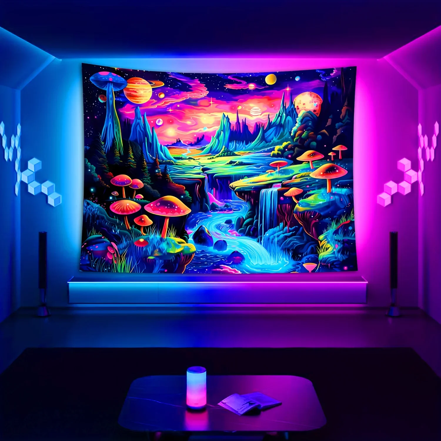 VIKAMA Colorful Mushroom Landscape Tapestry Wall Art Background for Living Room, Bedroom or Modern Tapestry Decor