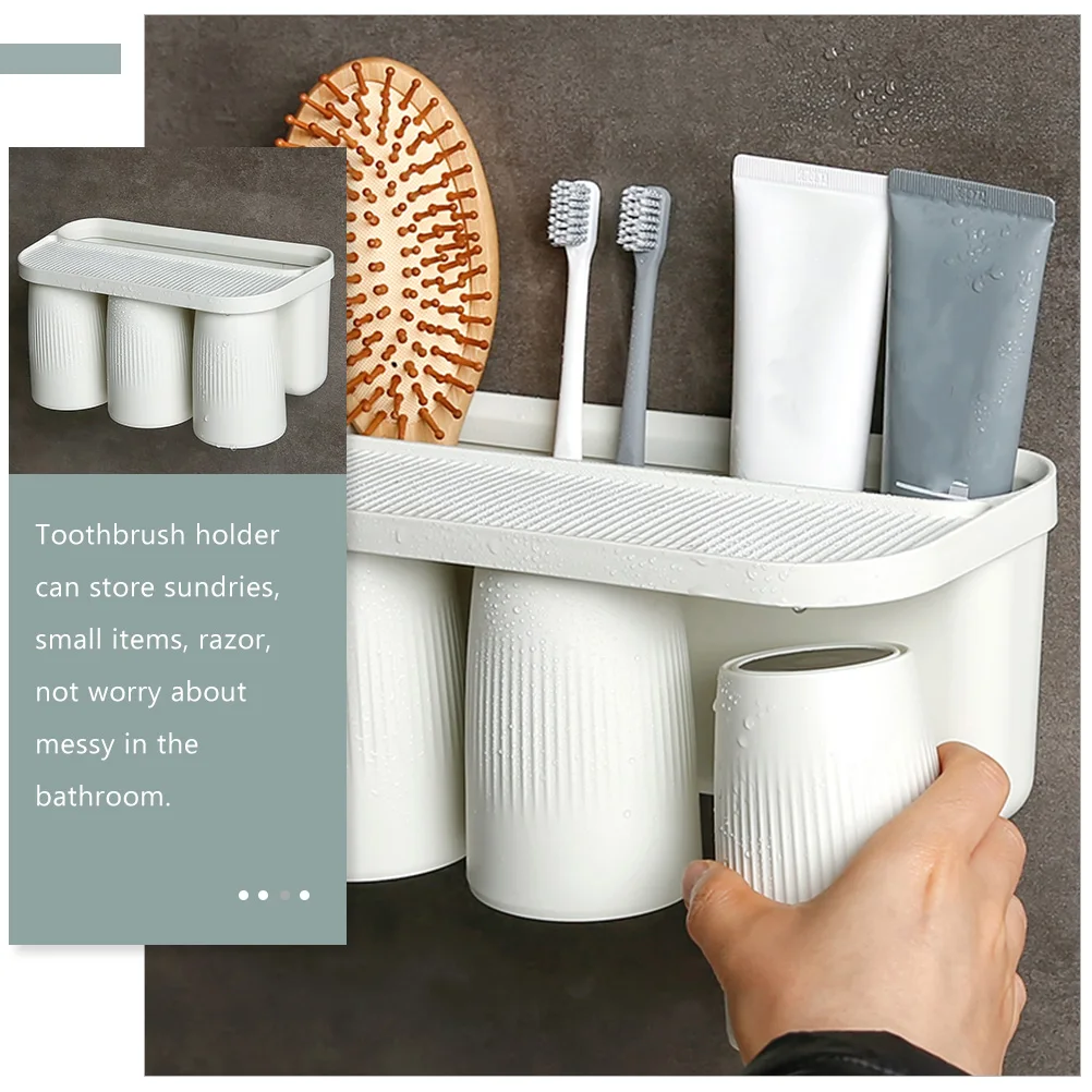 

Toothpaste Storage Organizer Teeth Rack Set Toothbrush Holder Bathroom Wall Stainless Steel Beige Pp Lovers