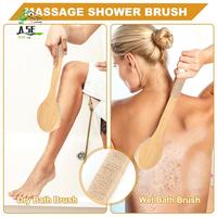 A05E-Dry Skin Body Brush Bath Exfoliating Brush Natural Bristles Back Scrubber With Long Wooden Handle For Shower, Remove Dead S