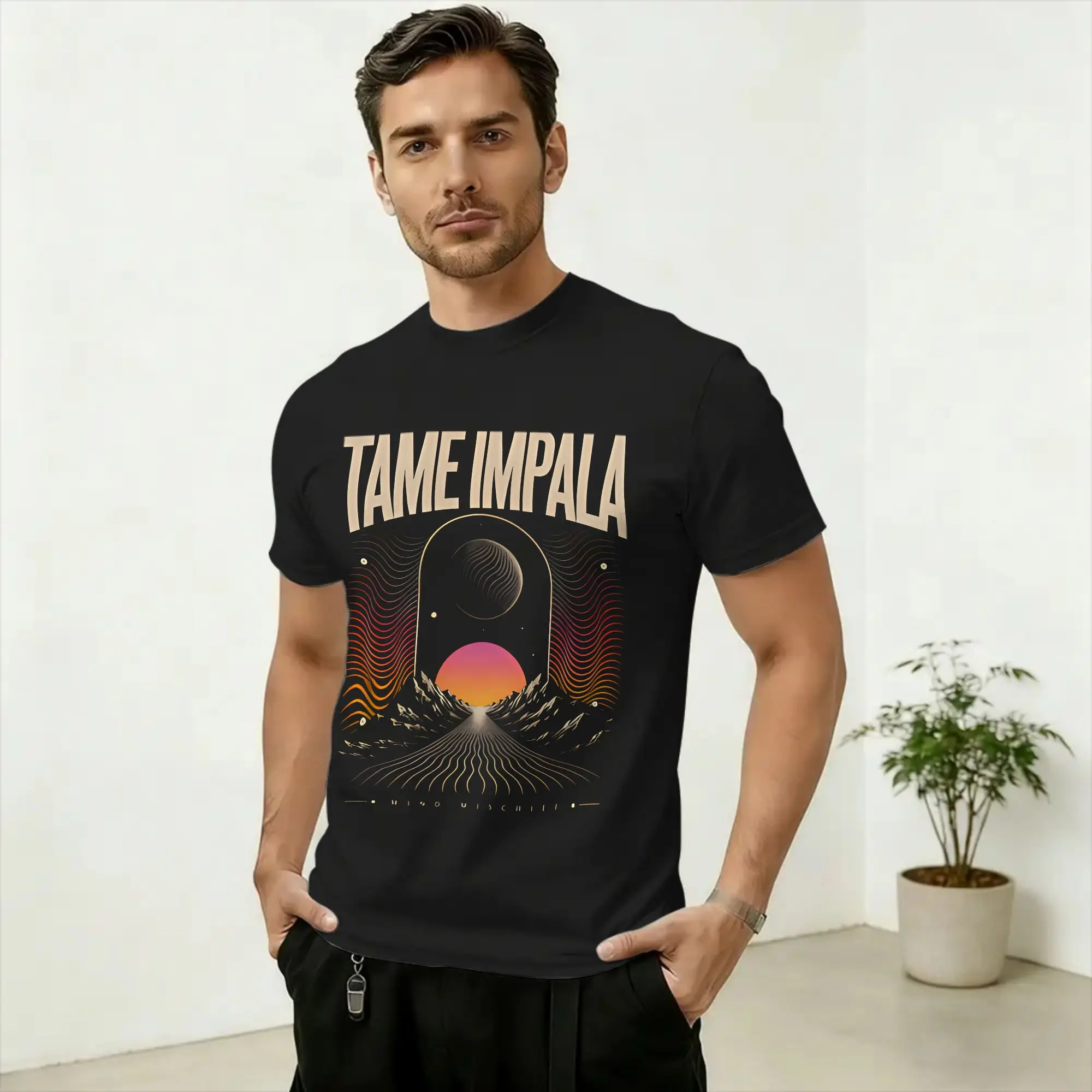 Men T-Shirts Tame Impala Unique Pure Cotton Tees Short Sleeve  T Shirts Round Neck Clothing Graphic Printed