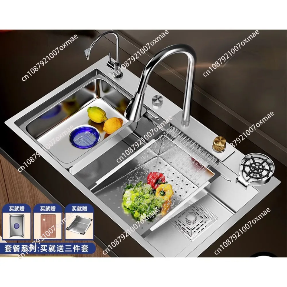 Nano 304 Stainless Steel Sink Waterfall Large Single Slot Kitchen Sink Vegetable Stainless Steel Household Sink