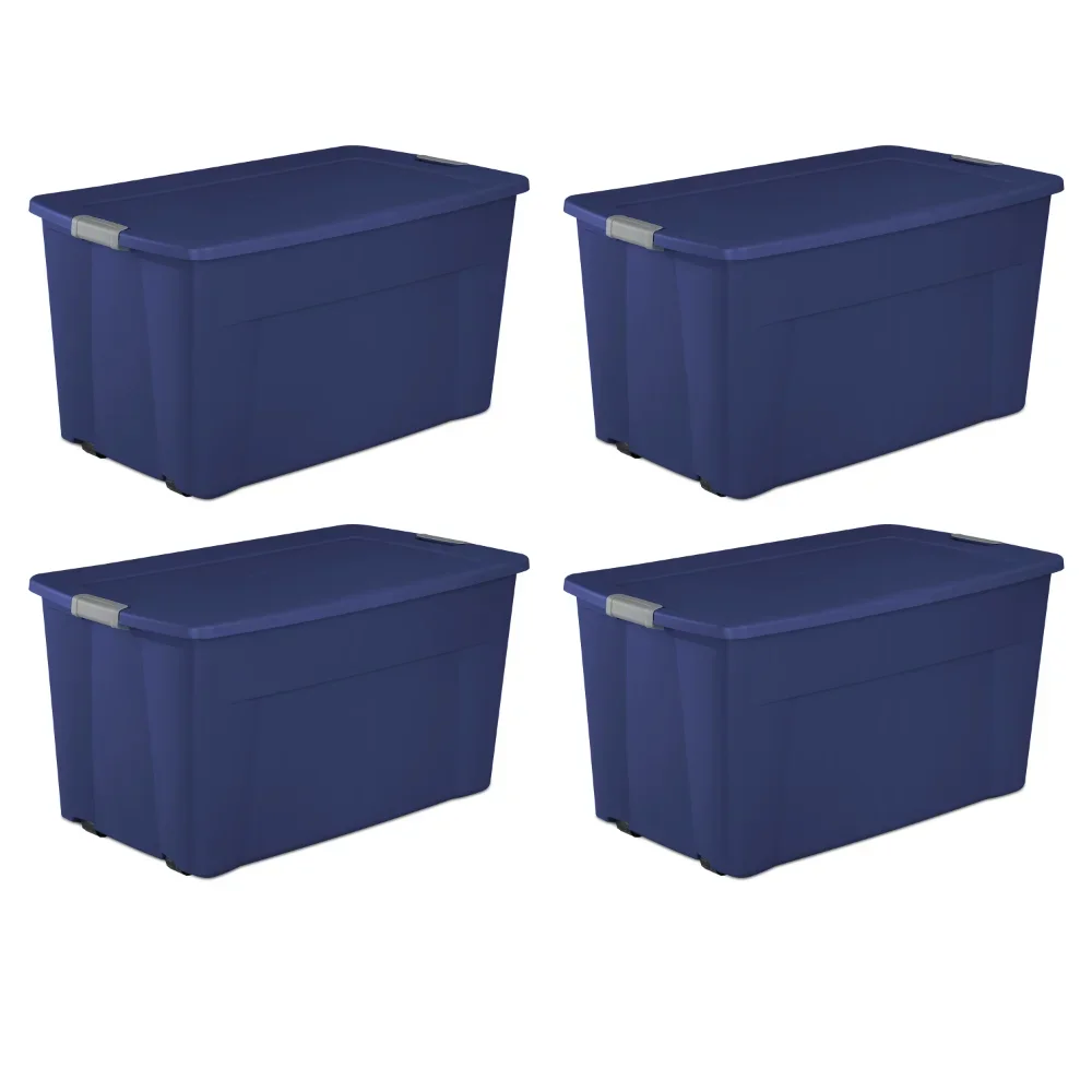 

45 Gallon Wheeled Latch Tote Plastic, Stadium Blue, Set of 4 Furniture Decoration Classical Elegance