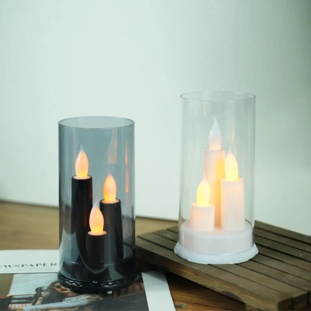3 in 1 LED Flameless Candle Flickering Taper Electronic Candle Light Three-Wick With Lampshade Flameless Pillar Candle