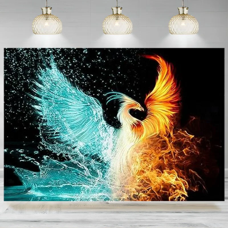 Half Ice and Fire Phoenix Bird Nirvana Chinese Dragon Photographic Background Painting Artwork Home Party Decoration Banner