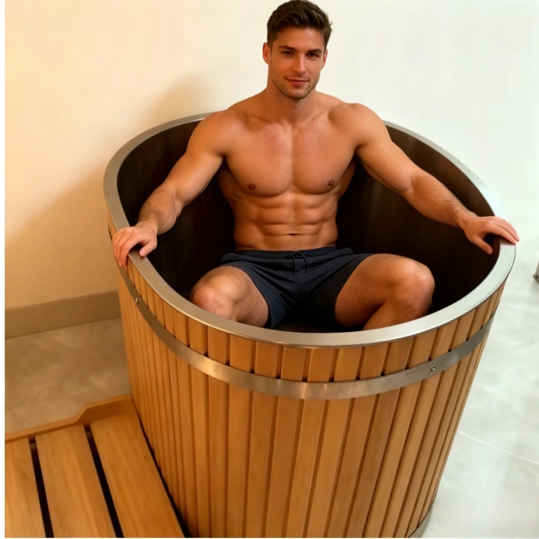 Luxury Natural Red Cedar Wood Oval Ice Bath Cold Plunge Spa Tub Comfortable 1 Person Tub For Daily Home Recovery