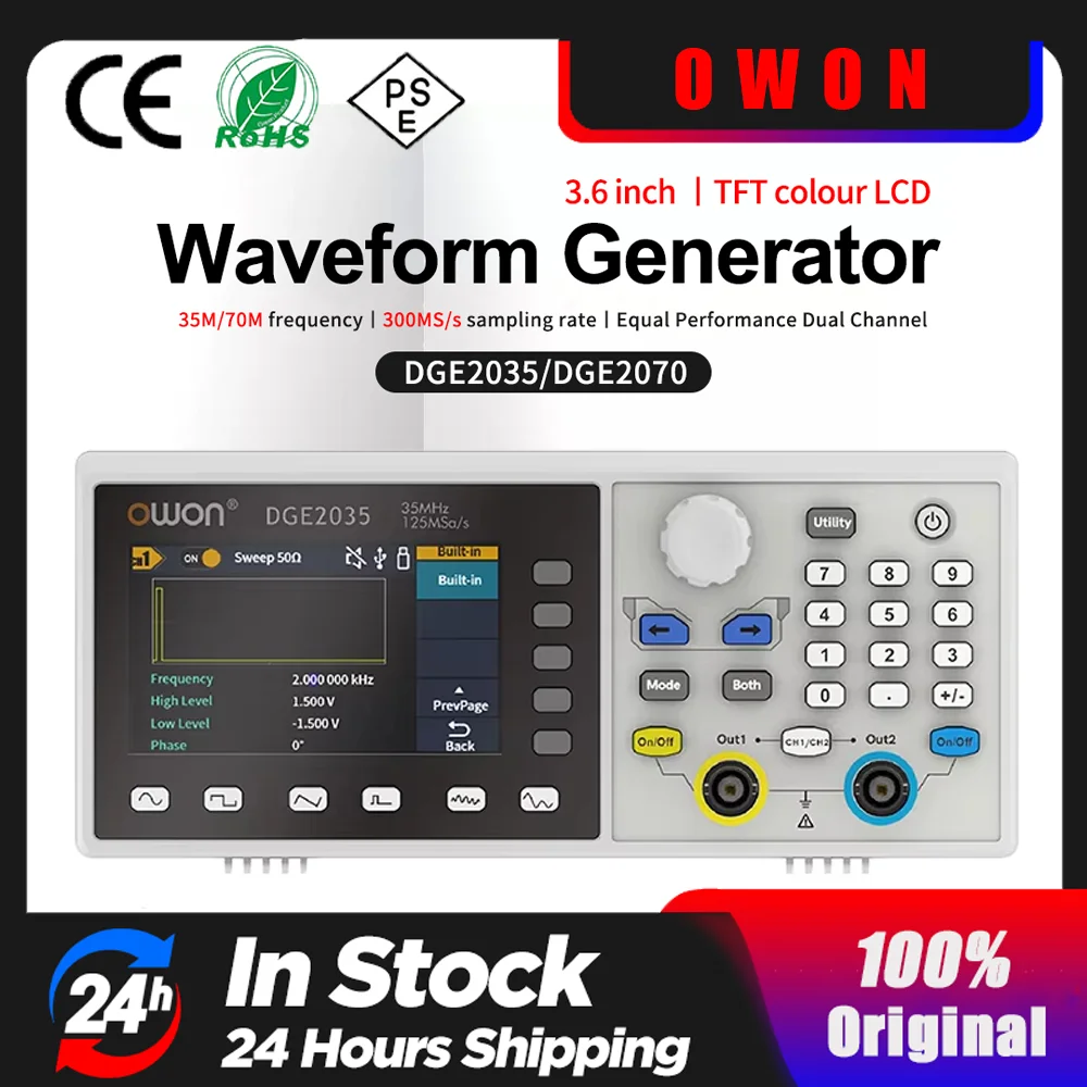 OWON DGE2070: L’Oscilloscopio Portatile da 70 MHz con 2 Canali e Risoluzione 14 Bit per Sviluppatori e Tecnici Professionisti