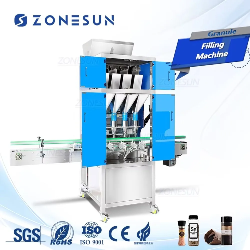 ZONESUN ZS-GW4 Automatic 4 Heads Granule Weighing Filling Machine for Nuts Beans Grain Particle Bottles