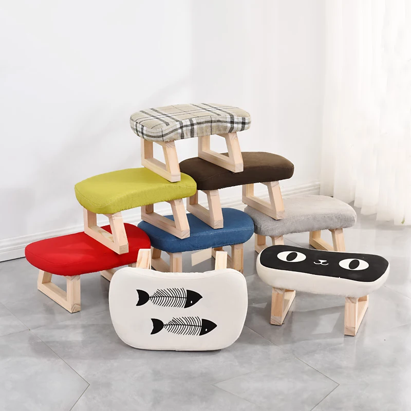 2023 New Chairs Ins Wood Lows 발판 Small Bench Home Adult Shoe Fabric Sofa Shoes Changing Stool Low Stools for Living Room