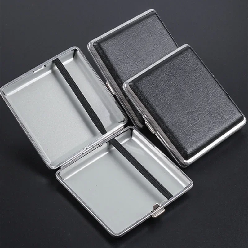 20Sticks leather Tobacco Smoking Cigarette Box Cigaret Case Metal Cigarette Holder Gifts Smoking Accessories For Men