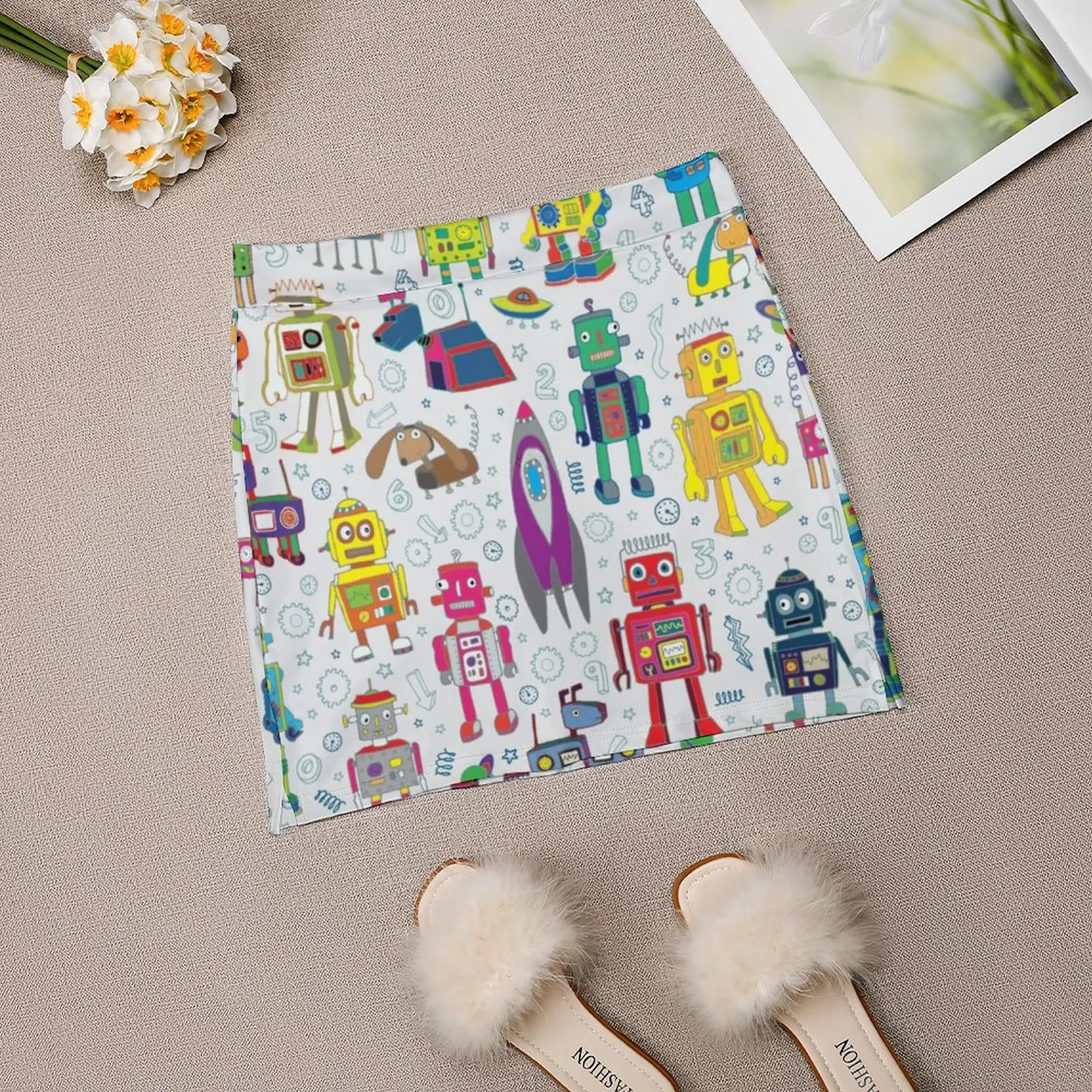 Robots In Ruimte-Grijs-Fun Robot Patroon Door Cecca Ontwerpen Rokken Vrouw Mode 2022 Broek Rok Mini Rokken kantoor Korte Rok