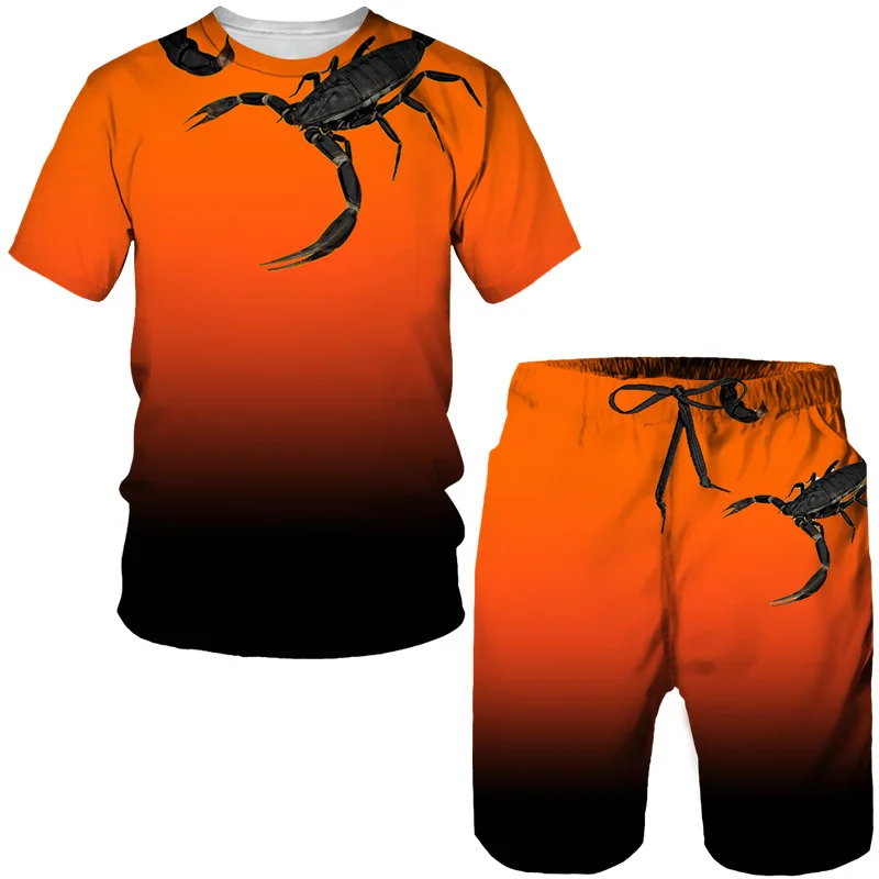 New Scorpion 3D Print T-Shirts Shorts Sets Men\'s Tracksuits Fashion Oversized Short Sleeve T Shirt Pants Set Man Suits Clothing