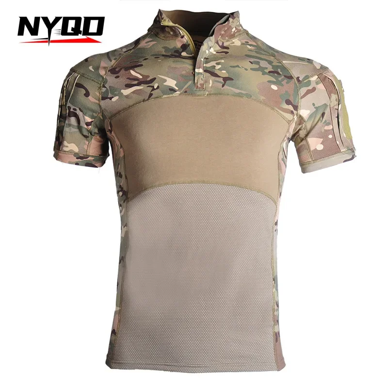 Tactical T-shirt Military Army Combat T Shirt Quick Dry Tees Men's Outdoor Hunting Camping Hiking O-Neck Lapel Short Sleeve