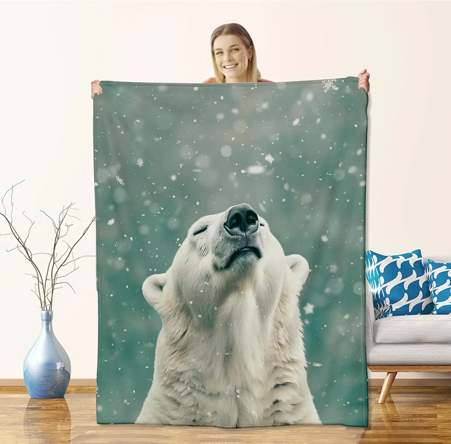 Yetişkinler Çocuklar için Kutup Ayısı Battaniyesi, Flanel Kutup Ayısı Battaniye Hediyeler, Kar Kutup Ayısı Kanepe Kanepe Yatak için Battaniye Atın