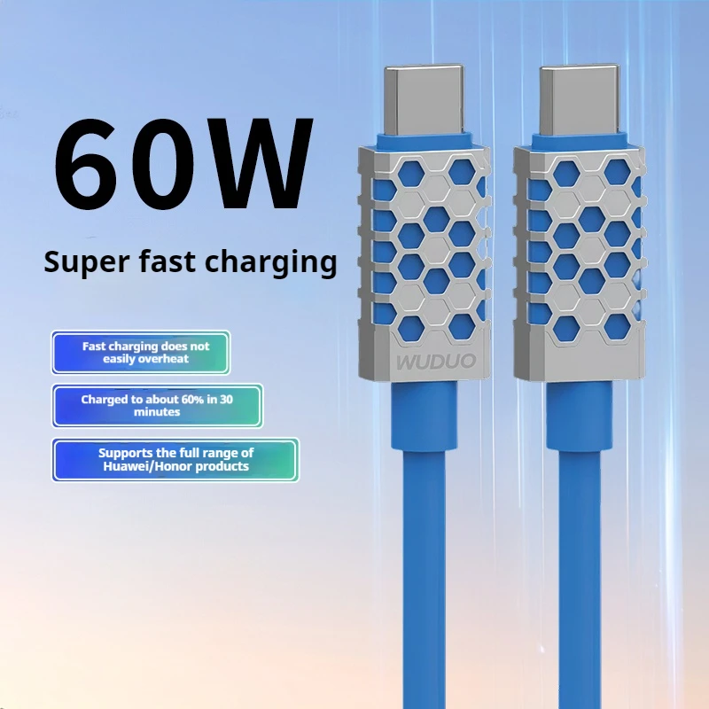 PD 60W USB C to USB Type C Cable Super Fast Charging Data Cable For Iphone 17 17Pro Huawei Samsung Xiaomi Data Line Blue 1M