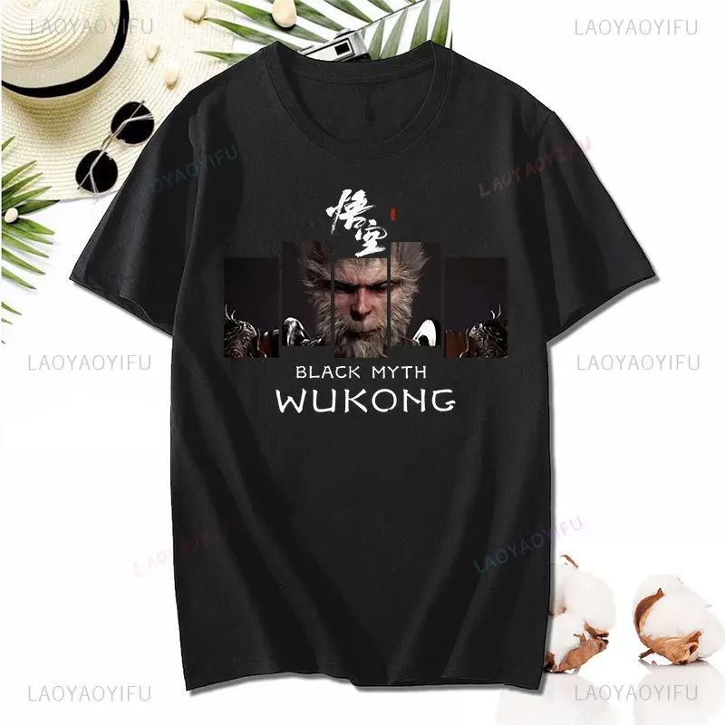 Black Myth Wukong T Shirt 6 Eared Macaque New Game Pure Cotton Aesthetic Shirt Men Women Short Sleeved Casual Tee Streetwear