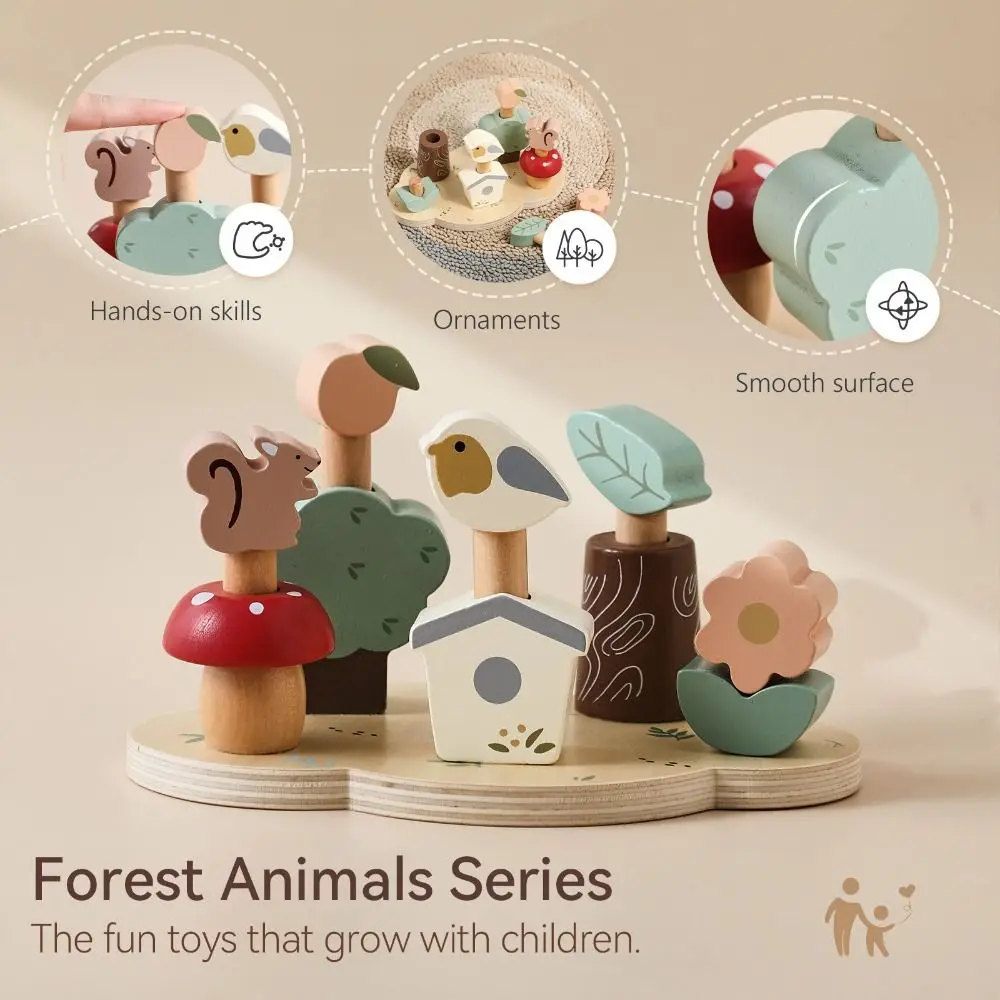 Wooden Forest Animal Jumping Toys Interactive Puzzle Toddlers Stacking Blocks Matching Toys DIY Montessori Educational