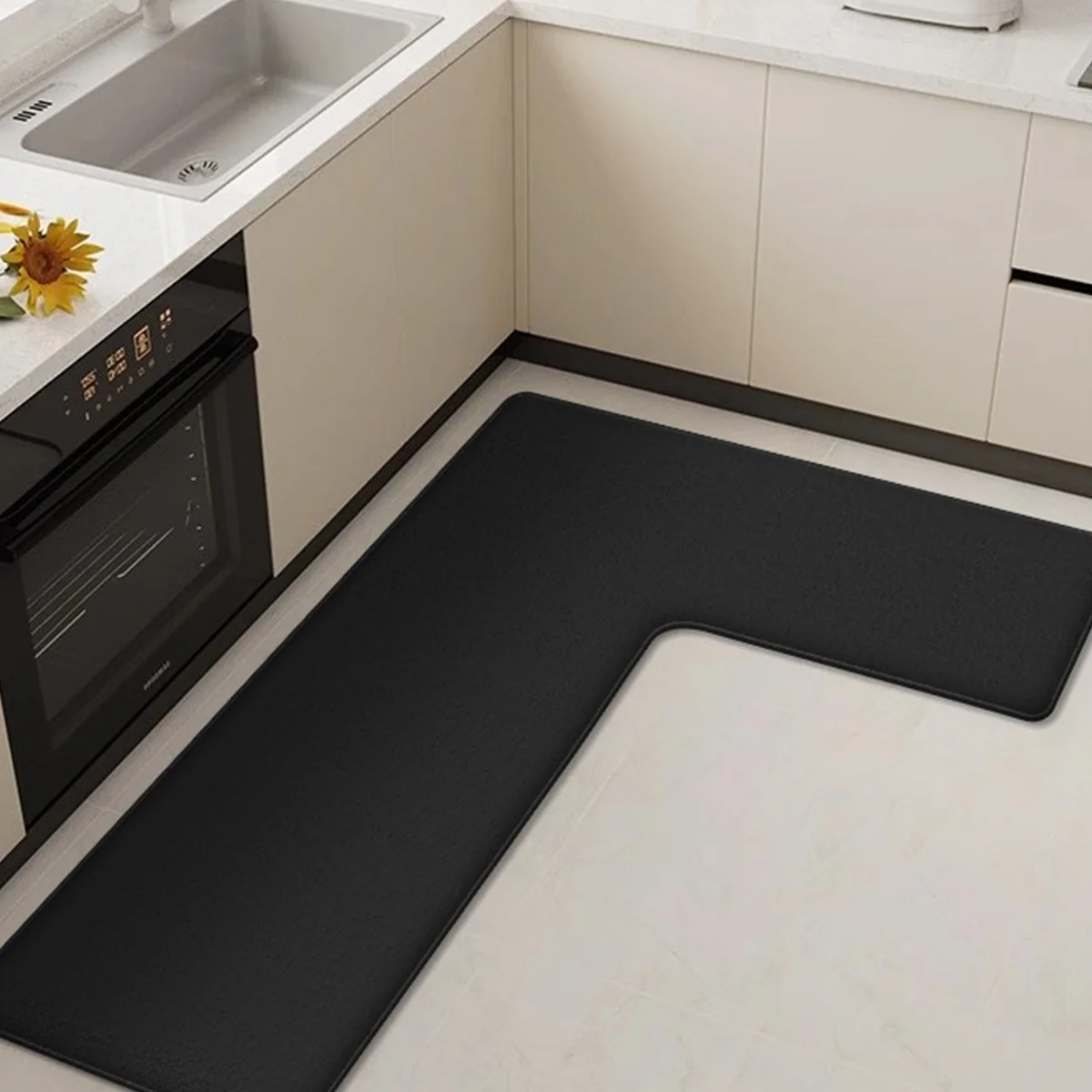 Simple thickened corner floor mat home kitchen L-shaped non-slip soft mat flannel absorbent and dirt-resistant mat