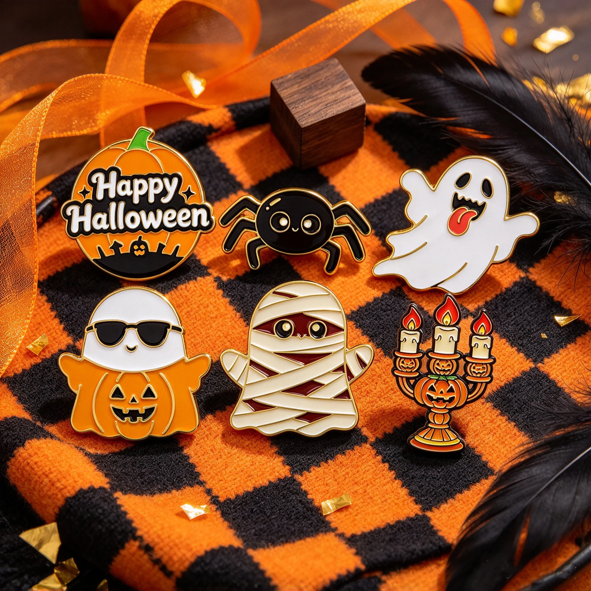 6pcs/Set Halloween Themed Enamel Pin Cartoon Pumpkin Ghost Mummy Spider Brooch Lapel For Backpack Hat Badges Jewelry Party Gifts