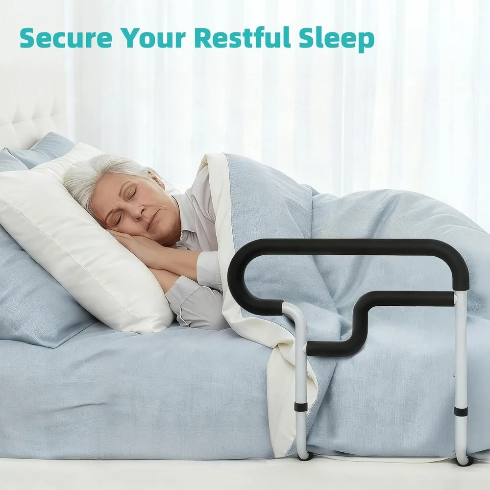Riel de seguridad para cama ajustable para personas mayores con bolsillos de almacenamiento, soporta 300 libras, se adapta a todos los tamaños de colchón
