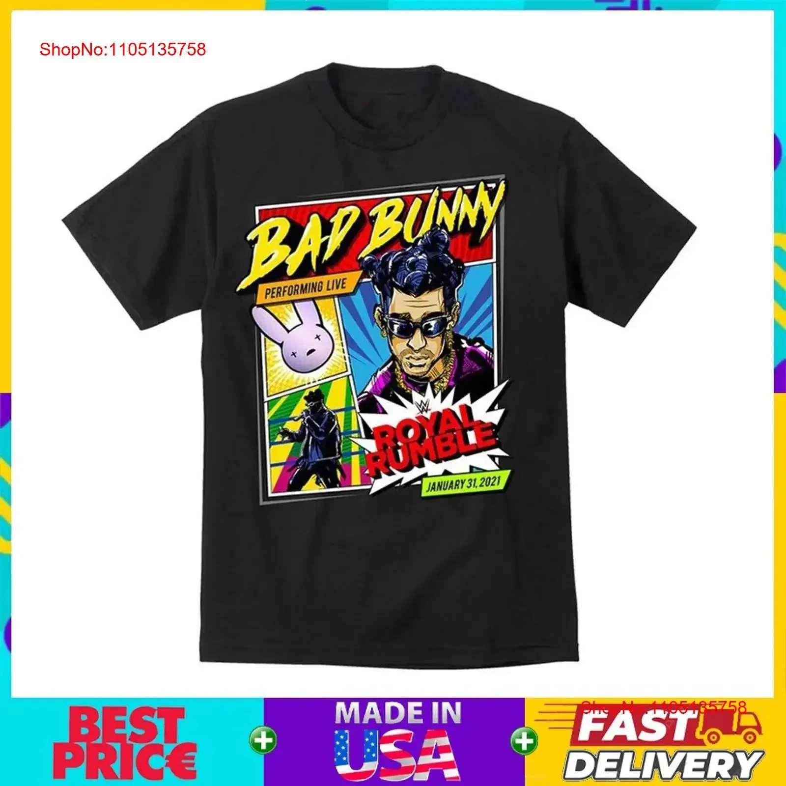 Bad Bunny x Royal Rumble Women and Men Retro T Shirt Great For Any Occasion vintage Washed Stylish Stretched Soft Comfortable