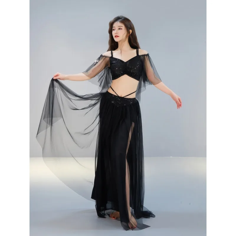 

Belly dance clothing summer and autumn new short-sleeved practice clothes fairy gas mesh big swing skirt practice class clothes