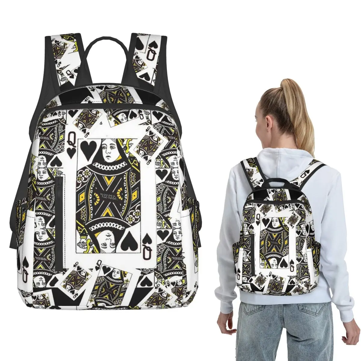 Casino Nights Red Queen Of Hearts (1) Backpack Large Capacity Boys Girls BookBag School Bag Shoulder Bags for Men Women