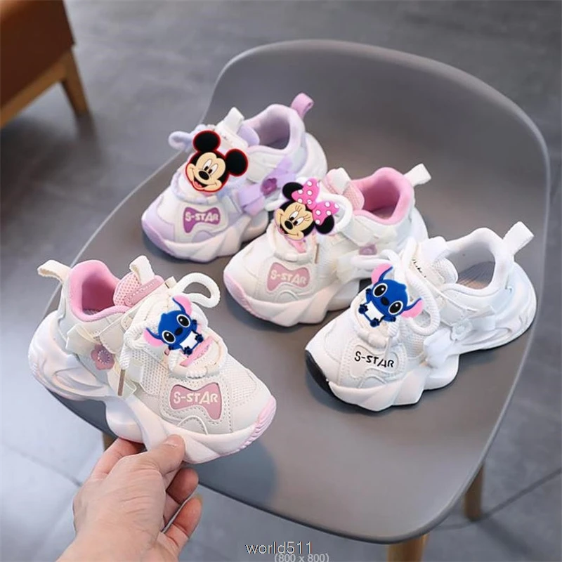 Mickey Minnie Children\'s Sneakers Boy Kids Shoes Girls New Spring Tennis Female Fashion Trend Casual Sports Running Shoes Bow