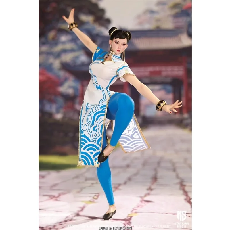 【มีสินค้าในสต็อก】 STAR MAN ของแท้ 1/6 ฟิกเกอร์หญิงรุ่น MS-011 ชุนลี่ ลายเมฆสีฟ้า ชุดกี่เพ้าสีขาว รุ่นโมบายดอลล์ โมเดลของเล่น