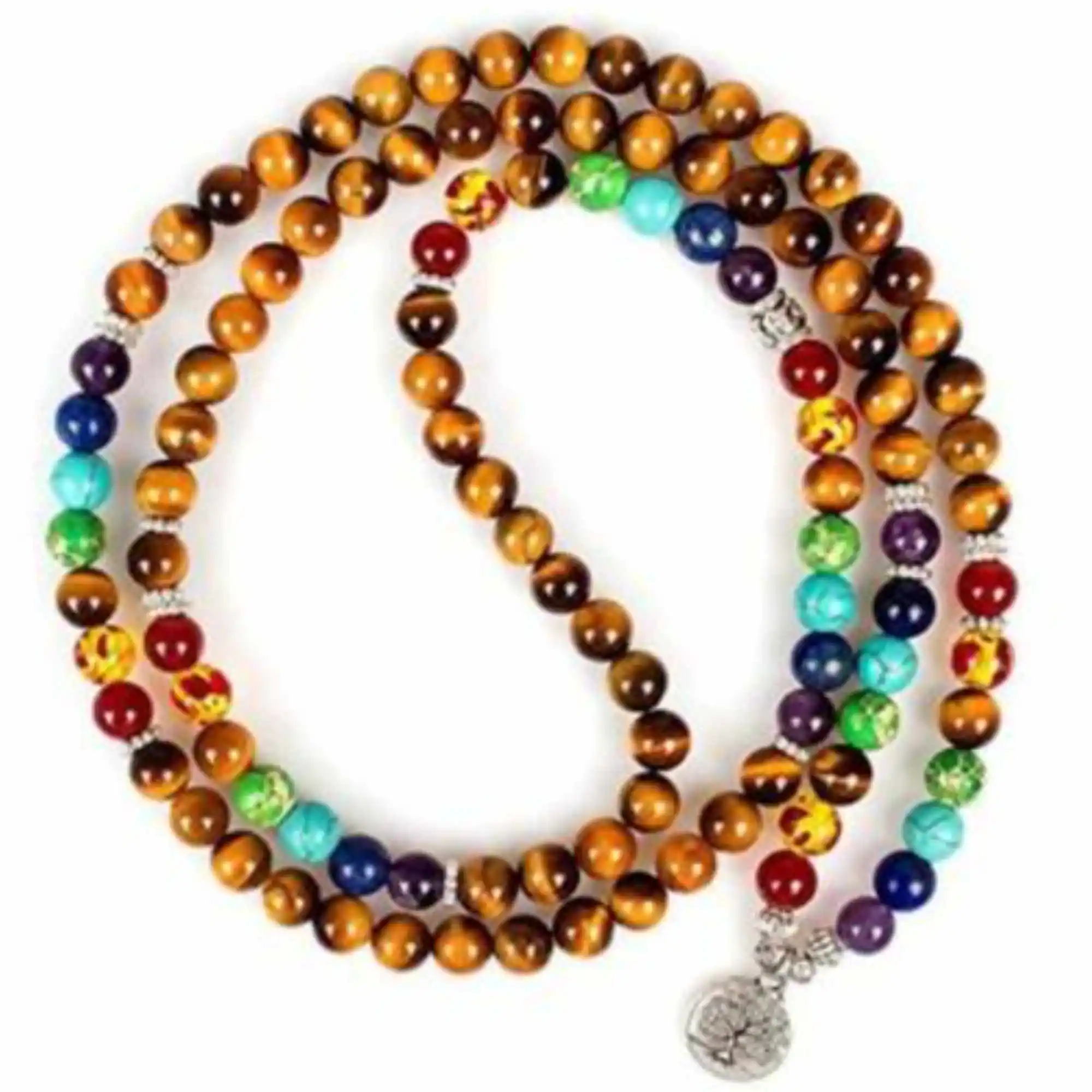 

8mm Natural 108 knot Tiger's Eye colorful beads necklace Cuff Party Adjustable Charm Semi-Precious Stones Fabric Stackable