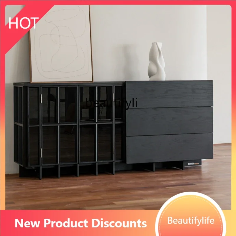 

X188 Chest Freezer Sideboard Cabinet Black Wall Integrated Kitchen Solid Wood Light Luxury High-Grade Stone Plate Locker