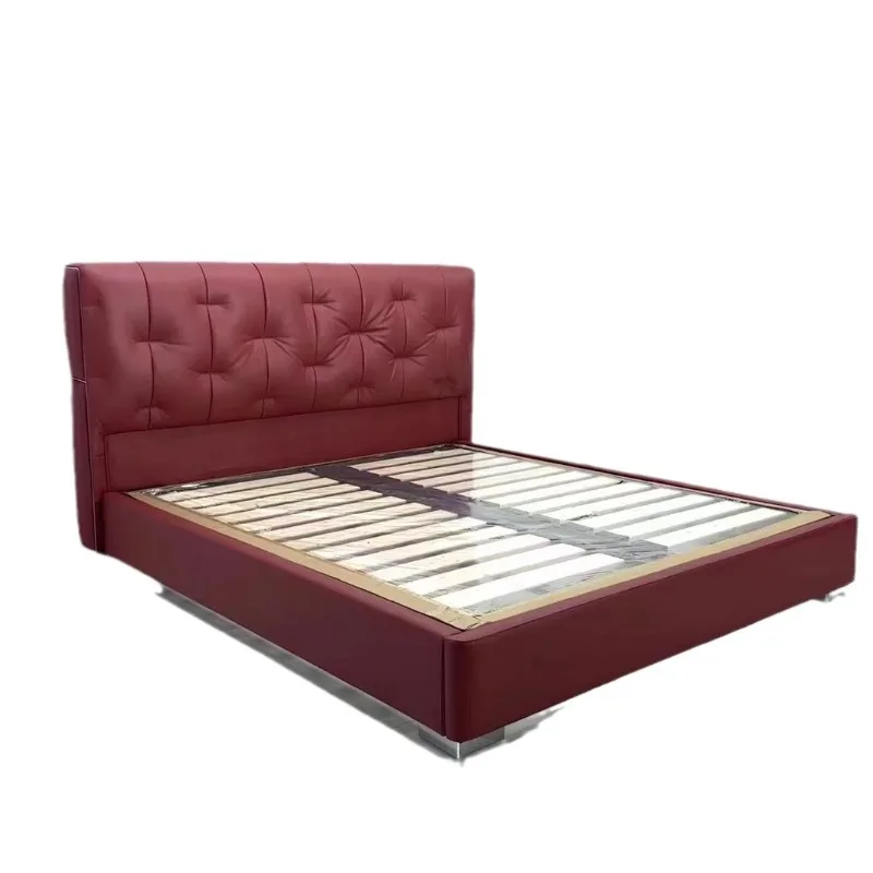 

Italian minimalist leather bed master bedroom air pressure storage double bed first layer cowhide soft bed