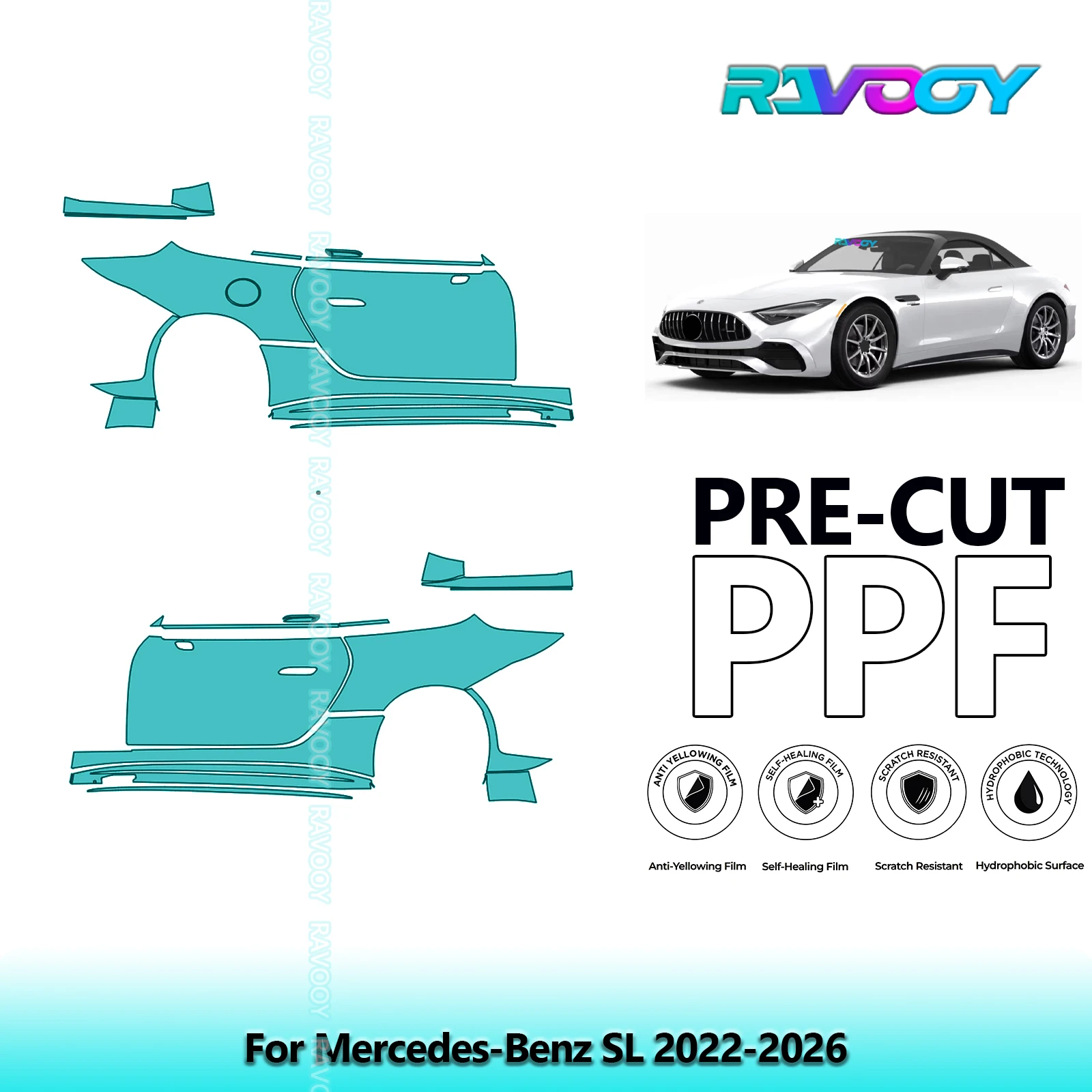 

For Mercedes-Benz SL 2022-2026 8.5mil Clear Matte Pre-Cut PPF Door & A/B Pillar Kit TPU Paint Protection Film Set