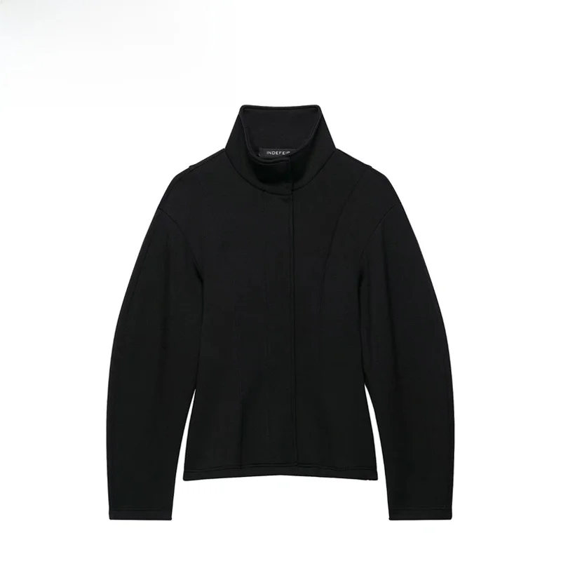 Fashionable Casual Stand Collar Short Coat for Women Autumn Winter Polyester Fiber Long Sleeve Button Closure Standard Fit