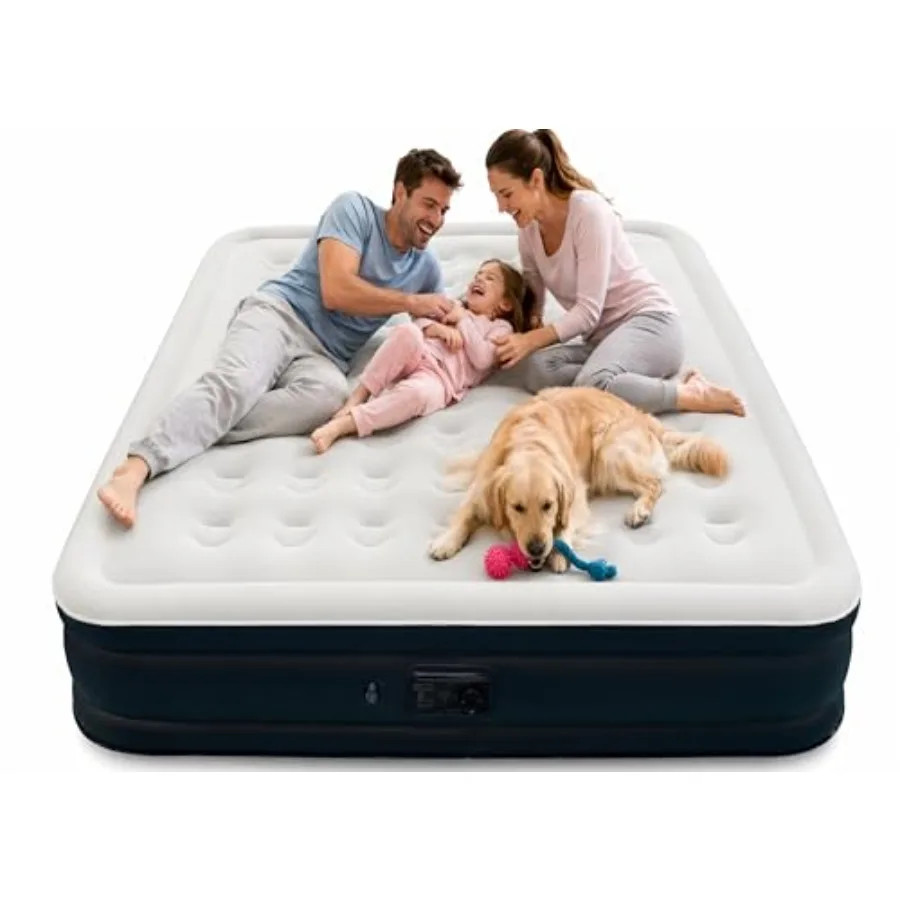 

Air Mattress Queen with Built in Pump, Comfortable Waterproof Flocked Surface Inflatable Mattress for Temporary Family Stays an