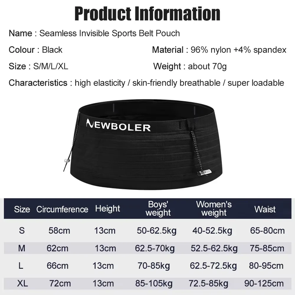 NEWBOLER Running Waist Bag Men Women Invisible Trail Running Belt Hydration Waist Pack Phone Holder Gym Fitness Marathon