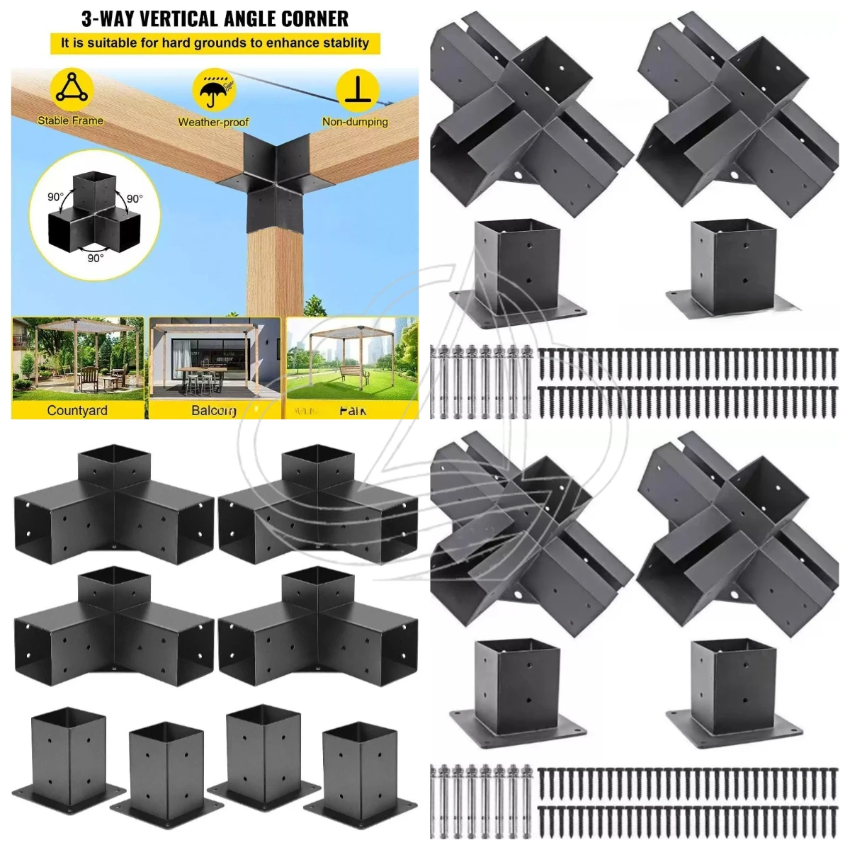 Outdoor Pergola Corner Bracket 4×4 6×6 Steel-Wood Combined Pavilion Support