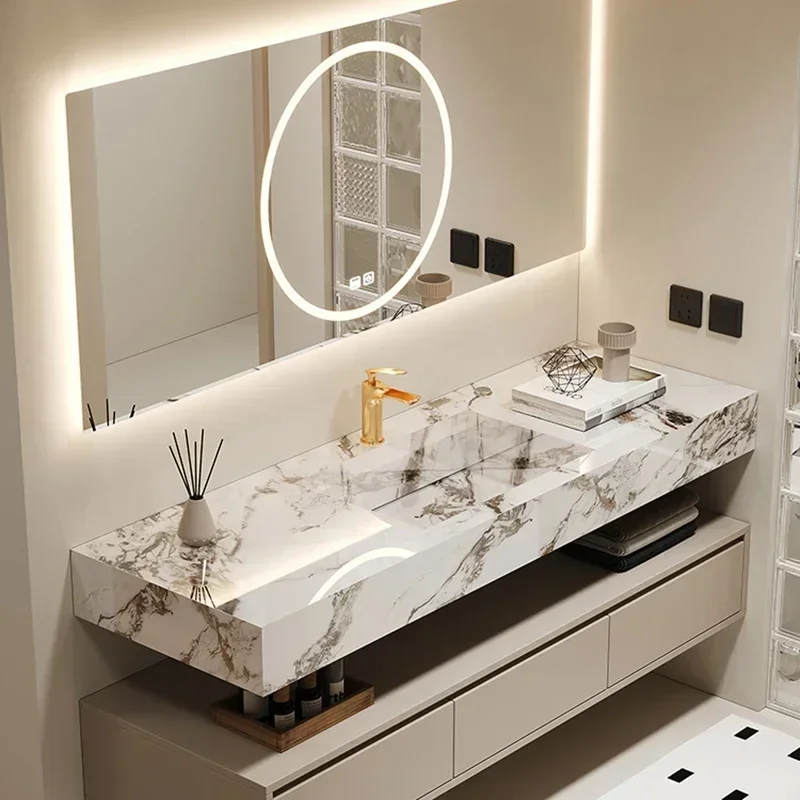 Luxury Shelves Bathroom Cabinets Open with Sink Vanity Storage Bathroom Cabinets Cream Style Bathroom Furniture Gabinetti LLBC