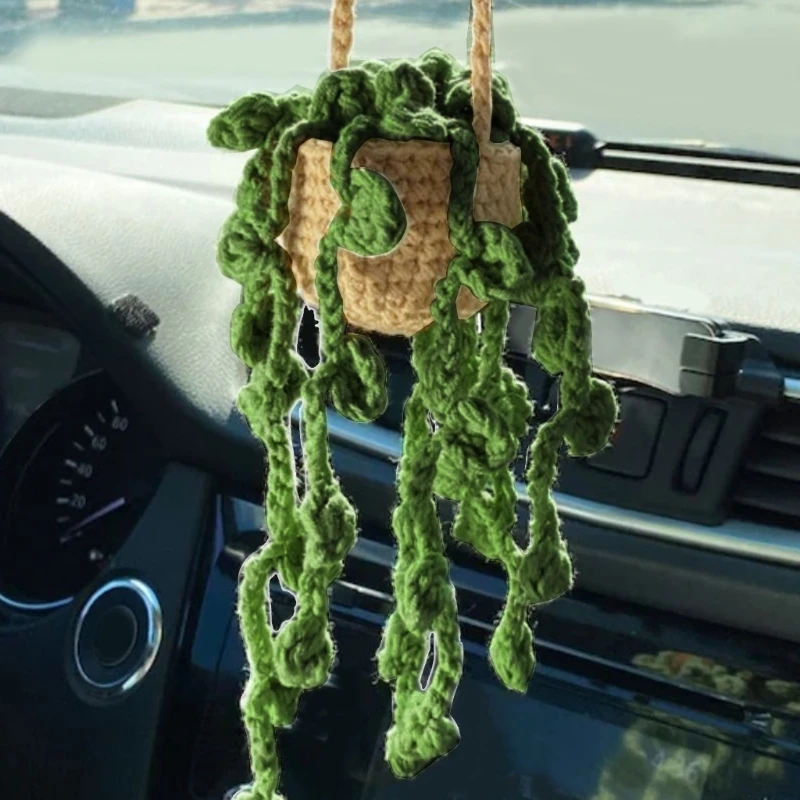 Multi-style Cute Potted Plants Crochet Car Mirror Hanging- Accessories Cute Car Accessories for Women Men Handmade Gift