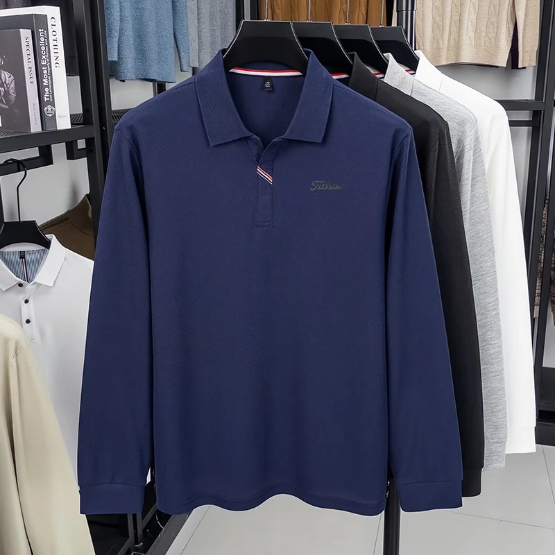 Trendiges Frühling-Herbst-Komfort-Herren-Polohemd mit Print, Original Warmes Einfarbiges Langarm-T-Shirt, Lässige Pendler-Herrenbekleidung – Detail 7