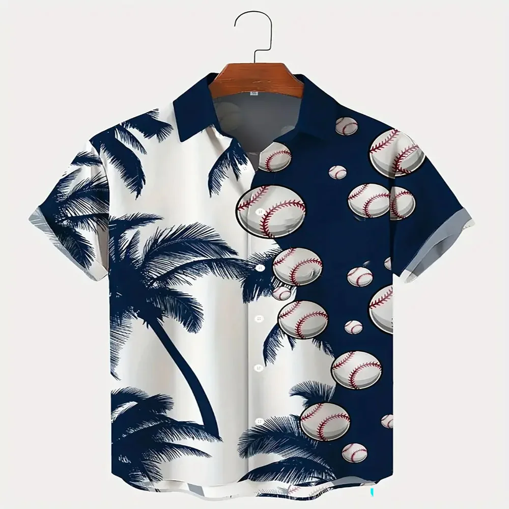 

Summer men's casual shirt Baseball Print beach coconut loose play breathable shirt high-end quick drying button short sleeve