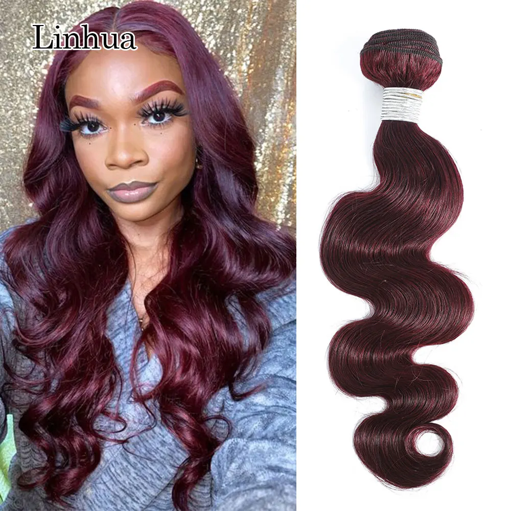 Linhua 30 inci 99j bundel gelombang tubuh gelombang Burgundy rambut manusia 1 3 4 bundel gelombang tubuh Jalin 100% rambut Remy