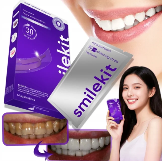 SmileKit Brand 7/14 Pairs V34 Purple Teeth Whitening Stickers Set Remove Tooth Stains Premium PAP+ Peroxide-Free Teeth Patch Set