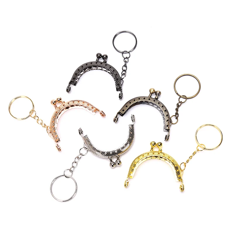 1pc 5cm Coin Metal Semi-circular Embossed Box Change with Keychain Arch Frame Kiss Clasp Lock DIY Craft Wallet Accessories