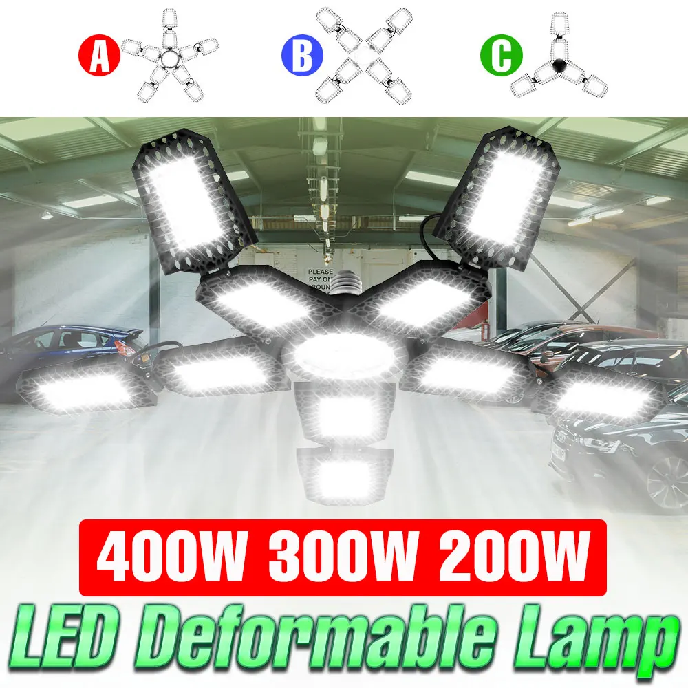 

Светодиодная лампа 400 Вт E27/E26, гаражная лампа, 220 В, деформационный складной прожектор 110 В для домашнего склада, мастерской, промышленного освещения