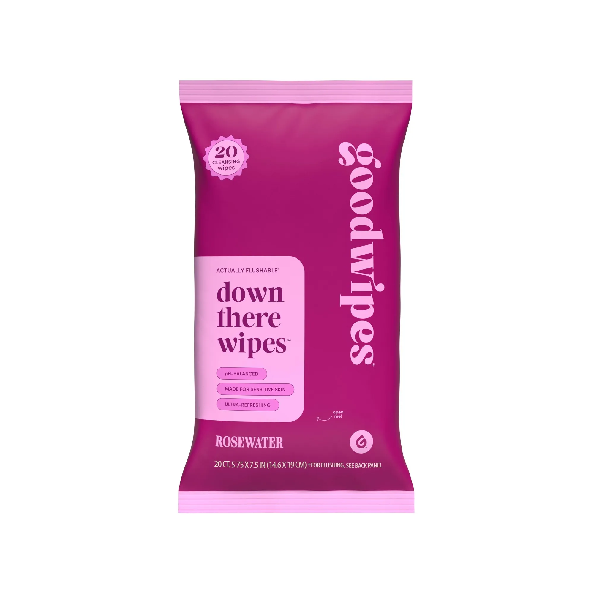 20ct Rosewater Flushable Cleansing Wipes For Intimate Care, Gentle Travel Gym Daily Fresh Soft Comfort