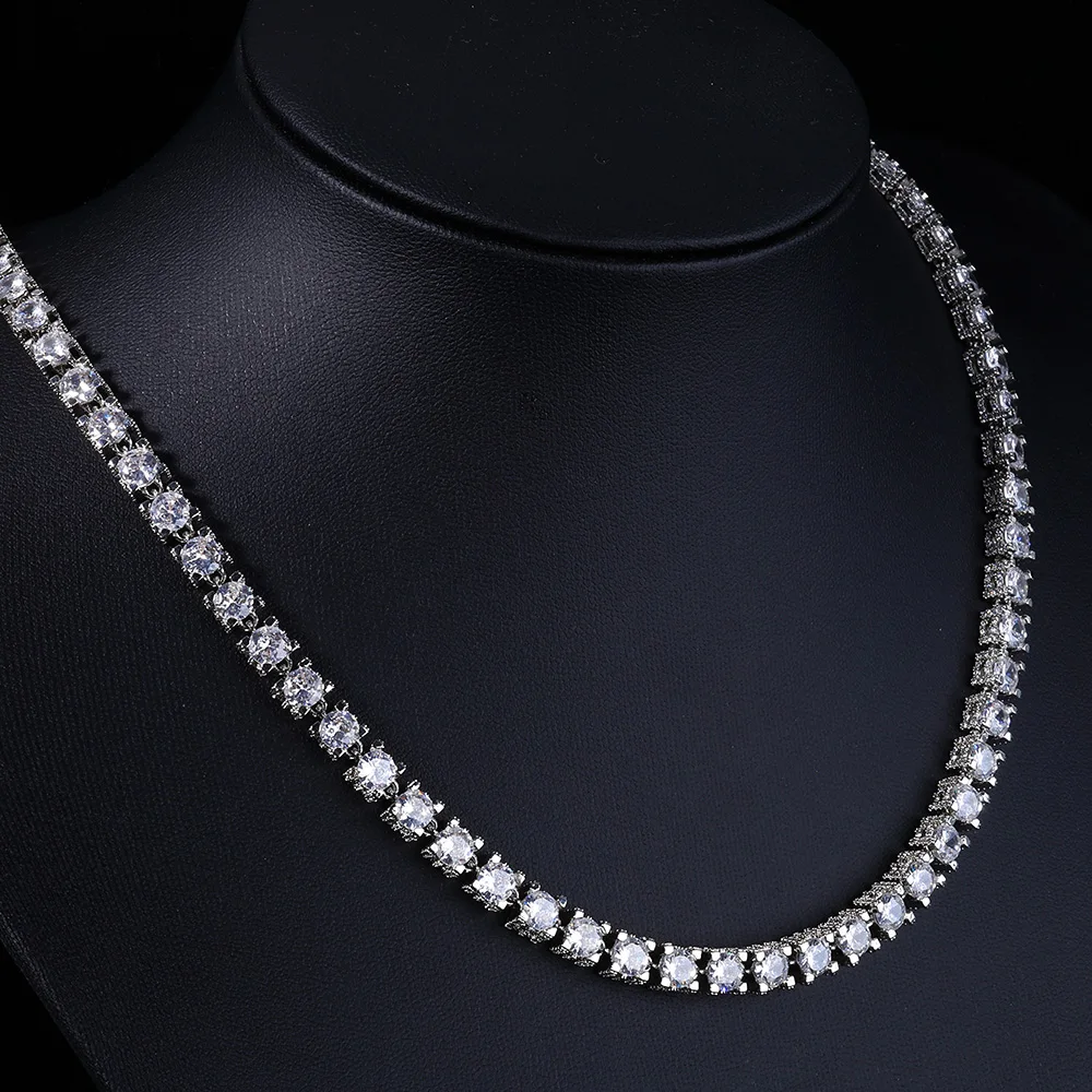 

Hip Hop Jewelry Sparkly 6mm Tennis Chain Side Studded With Diamond Iced 5mm-Zircon Clasp Locker Tennis Necklace