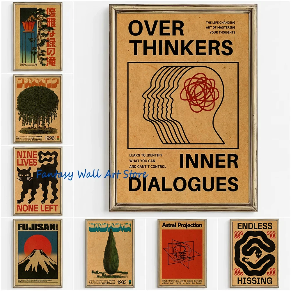 Vintage Abstract Open Your Mind Japanese Exhibition Botanical Poster Home Bedroom Bar Cafe Art Painting Canvas Prints Wall Decor