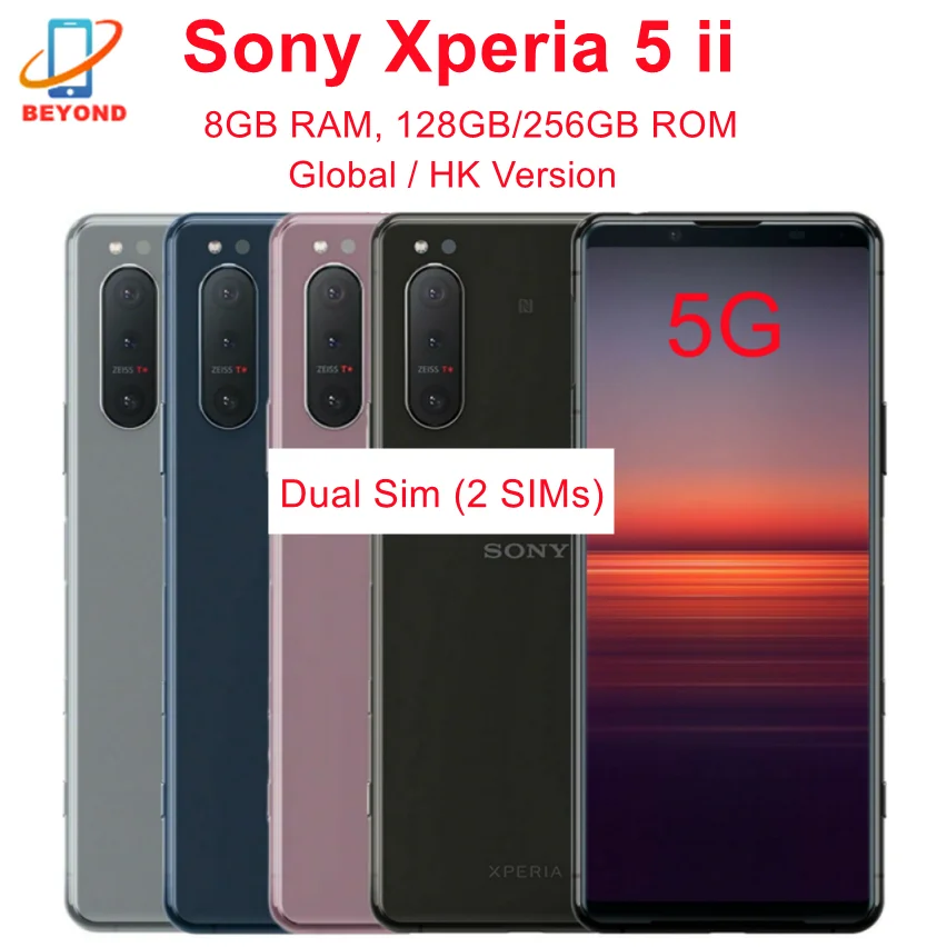 Sony Xperia 5 II 5ii 5G Dual Sim XQ-AS52 XQ-AS72 8 ГБ ОЗУ 128/256 ГБ ПЗУ Оригинальный 6,1-дюймовый OLED-мобильный телефон Snapdragon Octa Core NFC