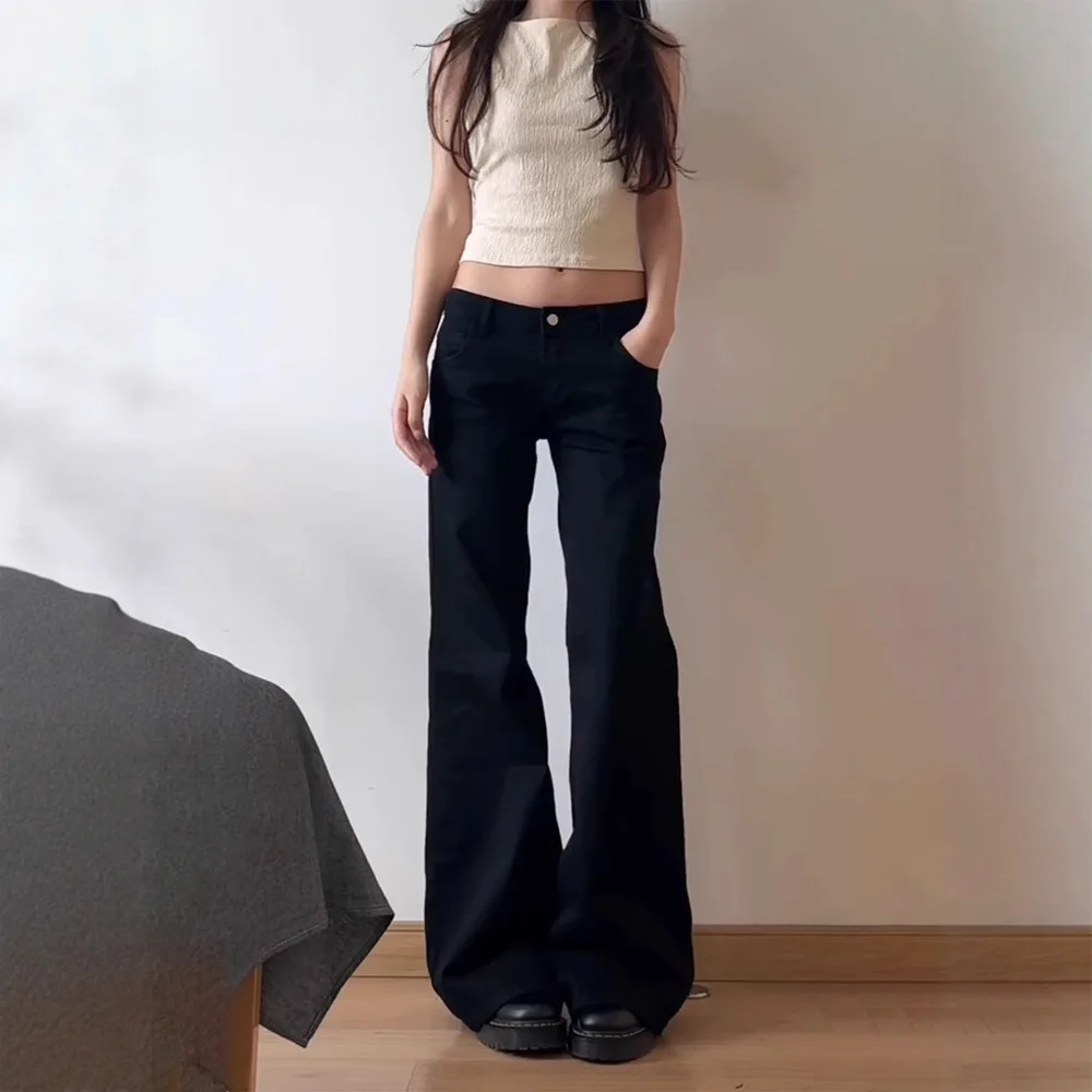 American Retro Black Hottie Wide-legged Micro-flared Jeans Women Loose And Thin Tall Extended Floor Pants